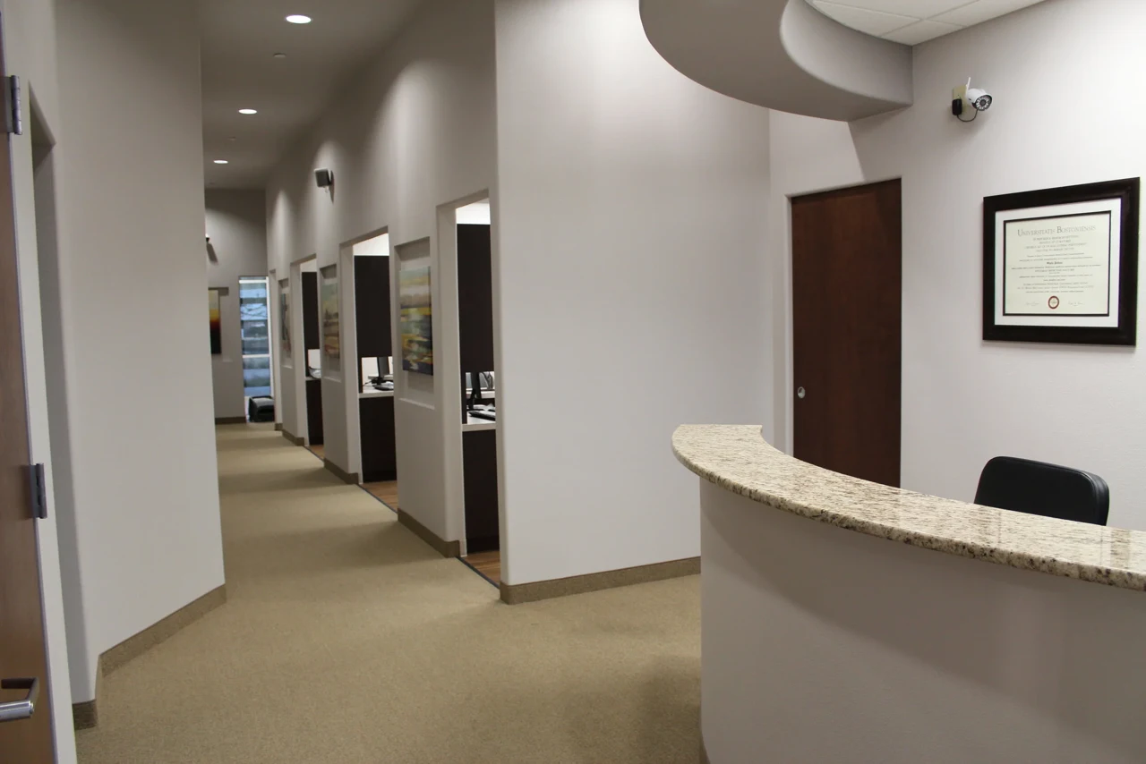 Hallway and reception at Enamel Dental